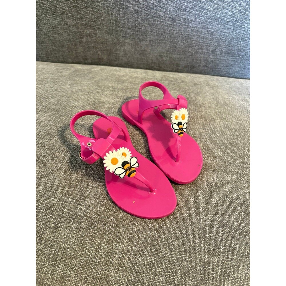 Petite Jolie Pink white daisies and bee detail thong jelly sandals size 12.5